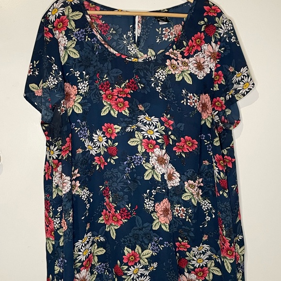 Torrid Navy Floral Blouse with Pink and White Accents - Picture 1 of 3